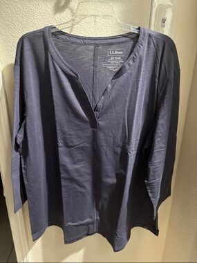 L.L.Bean Dark Periwinkle Split-Neck Long Sleeve Blouse 2X NWT